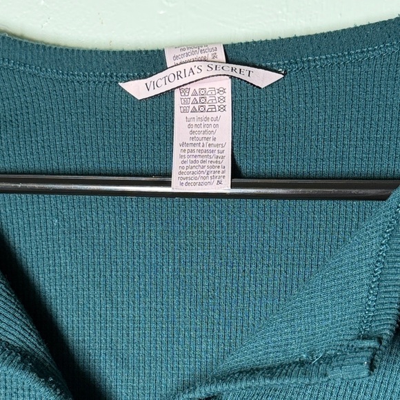 Victoria's Secret Dark Teal Cropped Button-Down Henley Long Sleeve Top - Picture 3 of 5